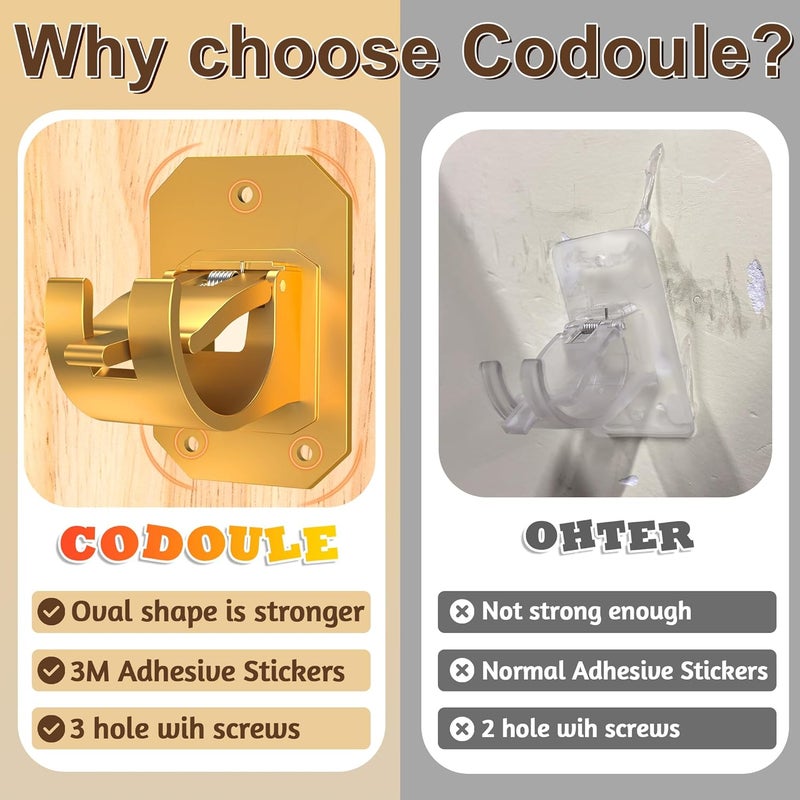 Codoule 4PCS No Drill Curtain Rod Brackets,Curtain Rod Holders No Drilling,Adhesive Curtain Rod Hooks - Image 3